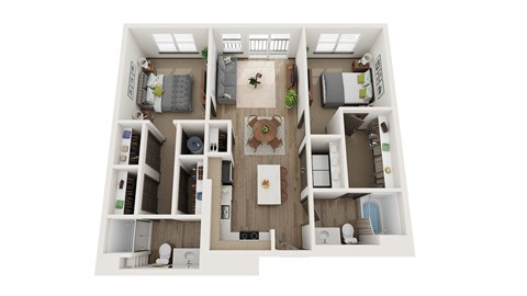 Floor plan for 2 beds, 2 baths, 1073 sqft